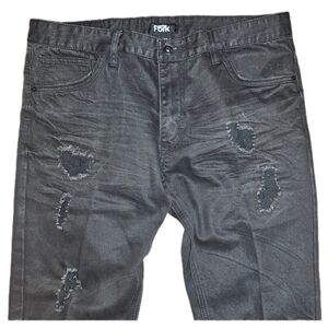 FBRK Mens Ripped Black Jeans 38W X 32L